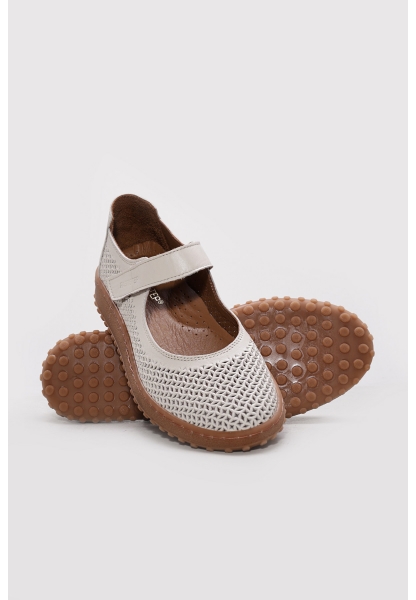 Ayakkabıhane İçi Dışı Hakiki Deri Bej Şık Kadın Babet Ayakkabı AH082402612215