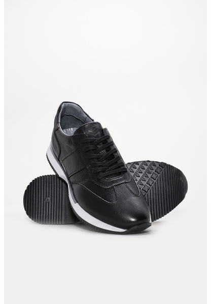 Ayakkabıhane İçi Dışı Hakiki Deri Siyah Erkek Spor Sneaker Ayakkabı AH0824113111094