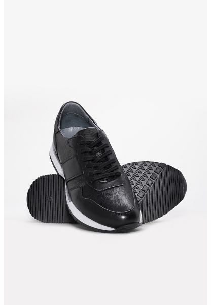 Ayakkabıhane İçi Dışı Hakiki Deri Siyah Erkek Spor Sneaker Ayakkabı AH0824113111095