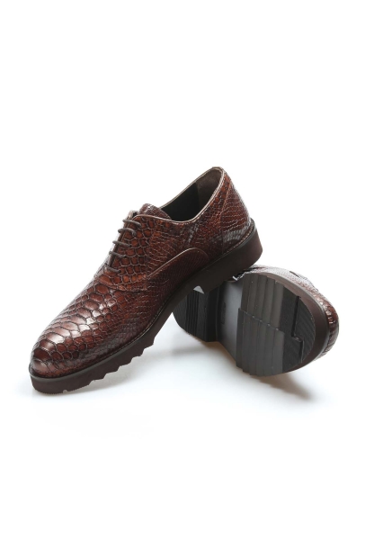 Ayakkabıhane İçi Dışı Kaliteli Hakiki Deri Yılan Baskılı Kahve Erkek Klasik Ayakkabı AH082521316441