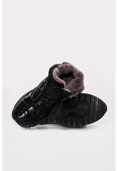 Ayakkabıhane İçi Kürklü Dışı Hakiki Kroko Rugan Deri Siyah Kadın Bot AH0825411261225