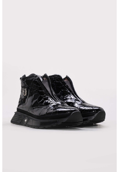 Ayakkabıhane İçi Kürklü Dışı Hakiki Kroko Rugan Deri Siyah Kadın Bot AH0825411261225