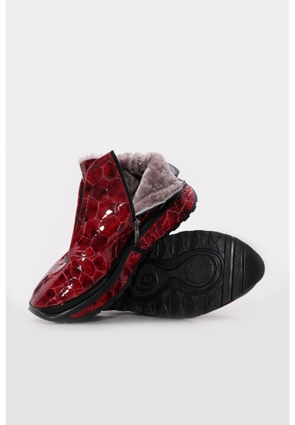 Ayakkabıhane İçi Kürklü Dışı Hakiki Kroko Rugan Deri Kırmızı Kadın Bot AH0825411261225