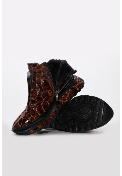 Ayakkabıhane Hakiki Deri Kahve Kroko Rugan Kadın Klasik Bot AH07254SZA120