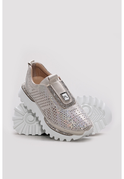  Ayakkabıhane İçi Dışı Hakiki Deri Bej Gümüş Kadın Spor Sneaker Ayakkabı AH08254261980