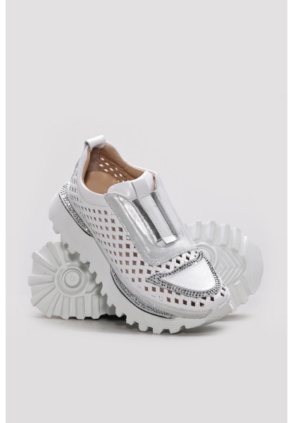 Ayakkabıhane İçi Dışı Hakiki Deri Beyaz Gümüs Tarz Kadın Spor Sneaker Ayakkabı AH08254261957