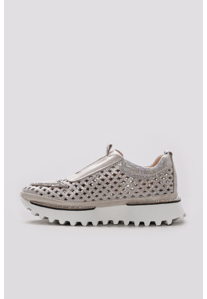 Ayakkabıhane İçi Dışı Hakiki Deri Bej Gümüs Tarz Kadın Spor Sneaker Ayakkabı AH08254261957