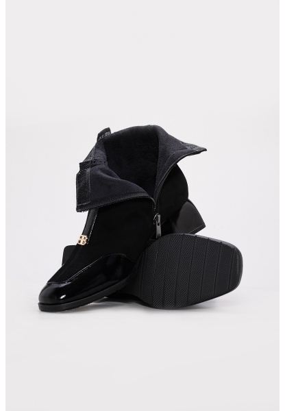 Ayakkabıhane Hakiki Deri Siyah Süet Rugan Kadın Klasik Bot AH07264SZA855