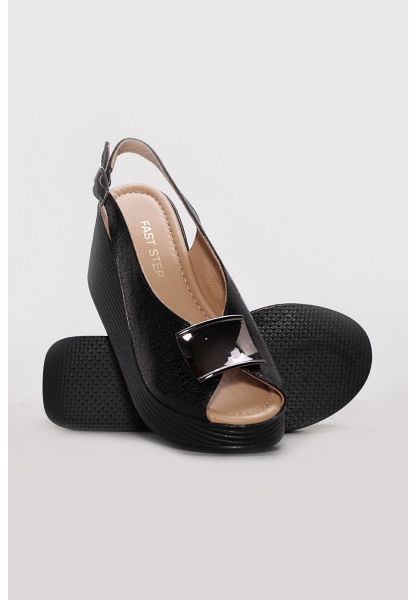 Ayakkabıhane Hakiki Deri Sıyah Cam Kırıgı Kadın Dolgu Topuk Terlik AH07275ZA4012