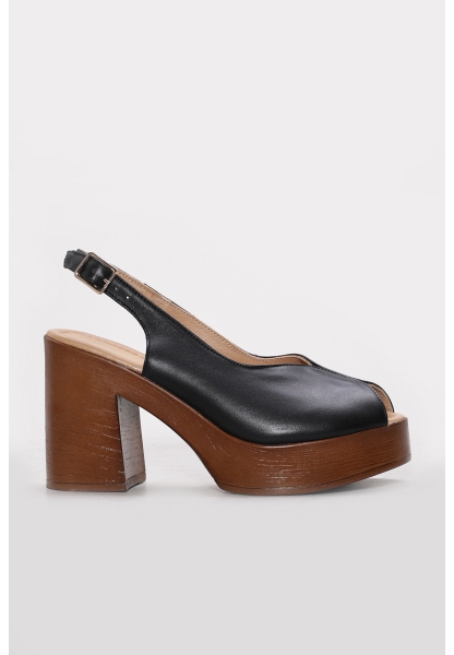 Ayakkabıhane Hakiki Deri Siyah Kadın Kalın Topuklu Sandalet AH07275ZA2053