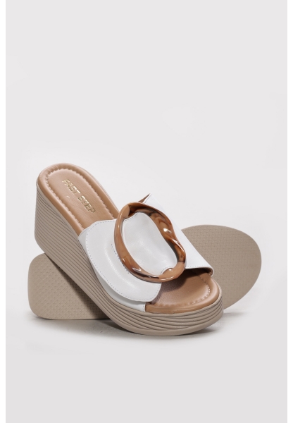 Ayakkabıhane İçi Dışı Hakiki Deri Beyaz Kadın Dolgu Topuklu Terlik AH0827526120394232