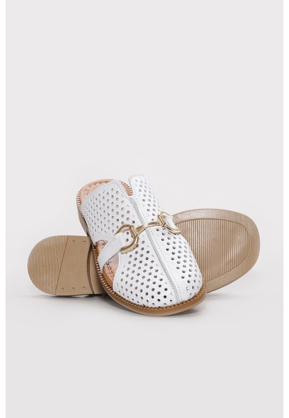 Ayakkabıhane Hakiki Deri Beyaz Kadın Klasik Terlik AH07283ZA823