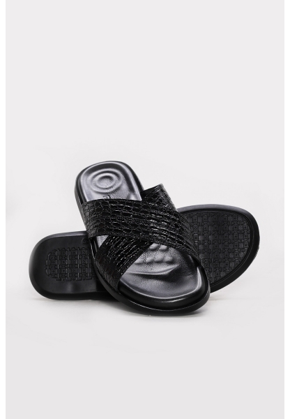 Ayakkabıhane Hakiki Deri Siyah Erkek Düz Terlik AH07295MA629