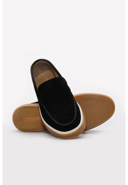 Ayakkabıhane Hakiki Deri Siyah Süet Erkek Klasik Sandalet AH07299MA115