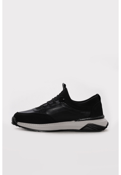Ayakkabıhane İçi Dışı Hakiki Deri Siyah Erkek Spor Sneaker Ayakkabı AH083001321238
