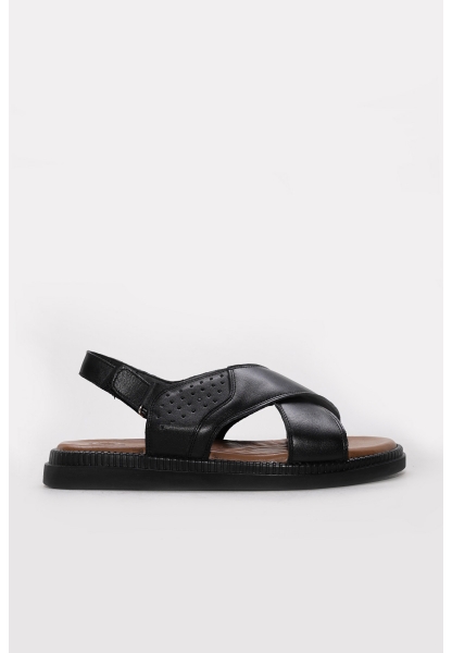Ayakkabıhane İçi Dışı Hakiki Deri Siyah Tarz Erkek Sandalet AH0830613119783