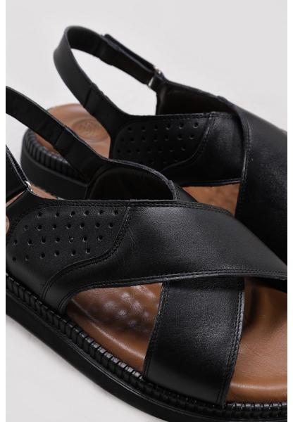 Ayakkabıhane İçi Dışı Hakiki Deri Siyah Tarz Erkek Sandalet AH0830613119783