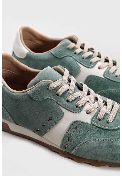 Ayakkabıhane İçi Dışı Hakiki Süet Deri Su Yeşili Kadın Casual Ayakkabı AH083072612730