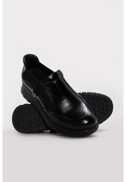 Ayakkabıhane İçi Dışı Hakiki Deri Parlak Siyah Rahat Kadın Casual Ayakkabı AH0831726172051230