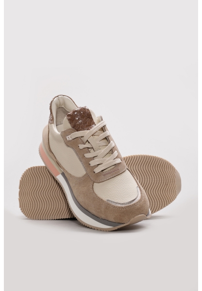 Ayakkabıhane İçi Dışı Hakiki Deri Bej Kadın Spor Sneaker Ayakkabı AH083352619306