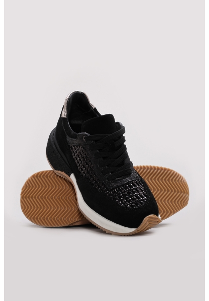 Ayakkabıhane İçi Dışı Hakiki Deri Siyah Kadın Spor Sneaker Ayakkabı AH083352619558