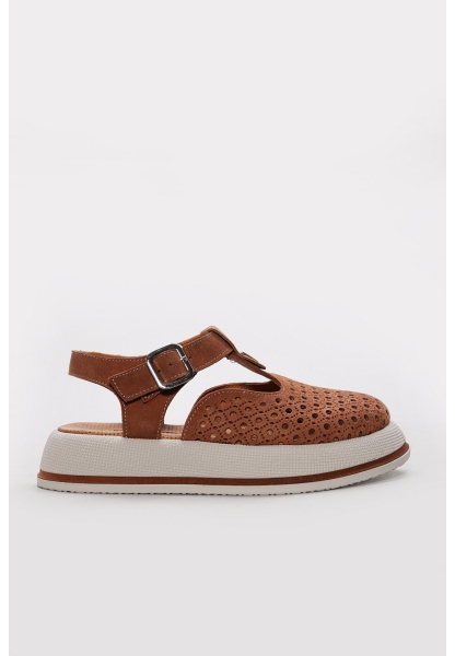 Ayakkabıhane İçi Dışı Hakiki Süet Deri Taba Tarz Kadın Sandalet AH084112611213