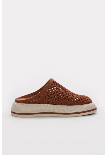 Ayakkabıhane İçi Dışı Hakiki Süet Deri Taba Delikli Kadın Terlik AH084112611211