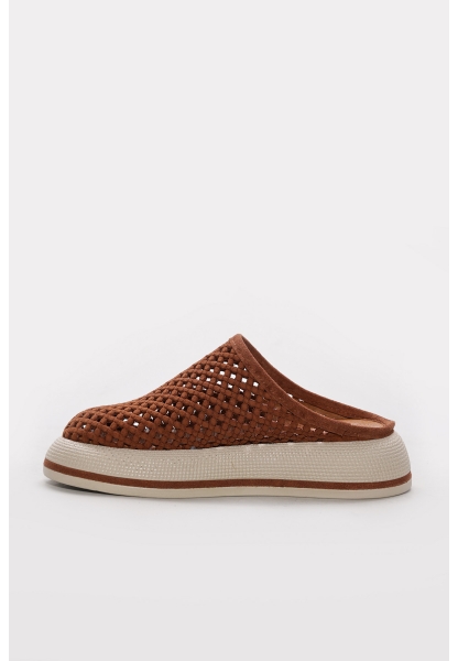 Ayakkabıhane İçi Dışı Hakiki Süet Deri Taba Delikli Kadın Terlik AH084112611211