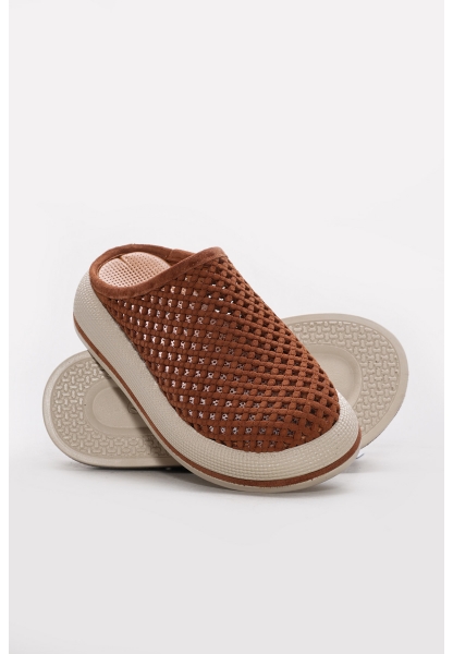 Ayakkabıhane İçi Dışı Hakiki Süet Deri Taba Delikli Kadın Terlik AH084112611211