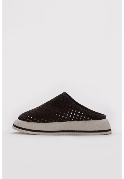 Ayakkabıhane Hakiki Deri Kahve Süet Kadın Dolgu Topuk Terlik AH07411ZA1106