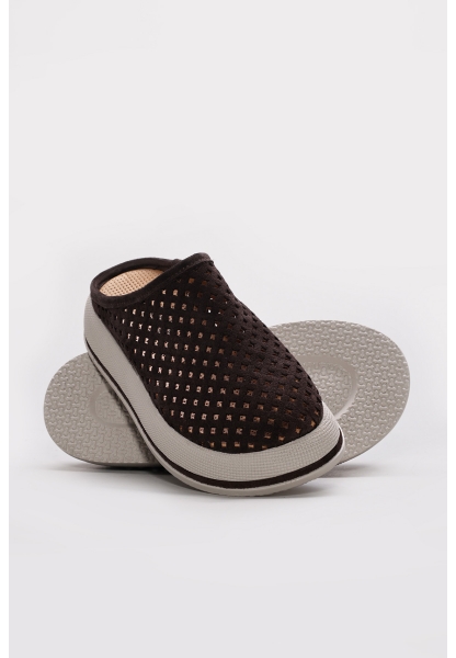 Ayakkabıhane Hakiki Deri Kahve Süet Kadın Dolgu Topuk Terlik AH07411ZA1106