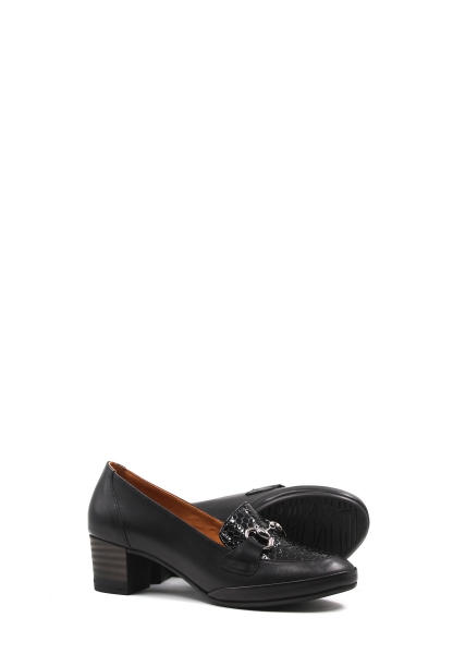 Ayakkabıhane İçi Dışı Hakiki Kroko Deri Siyah Tokalı Kadın Topuklu Ayakkabı AH08411261350