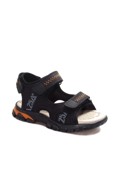 Ayakkabıhane İçi Dışı Hakiki Deri Siyah Cırtcırtlı Unisex Çocuk Sandalet AH0757424311005