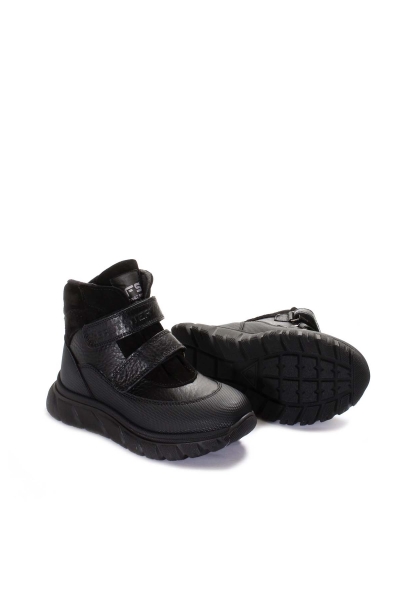 Ayakkabıhane İçi Kürklü Hakiki Deri Unisex Siyah Cırtcırtlı Çocuk Spor Bot AH07574192431928