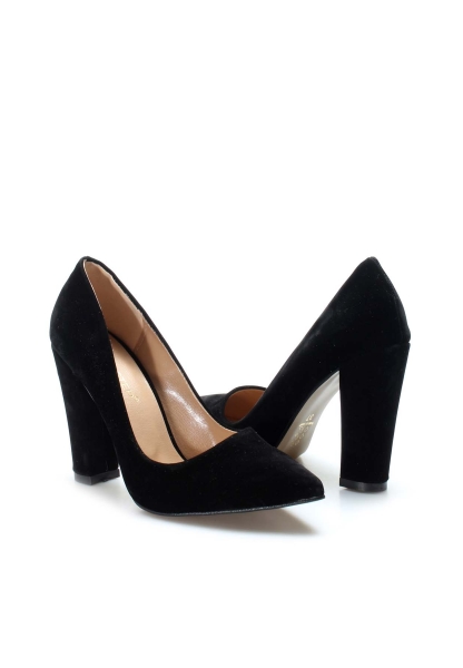 Ayakkabıhane Siyah Süet Kadın Kalın Topuklu Ayakkabı Vinleks AH610ZA1801