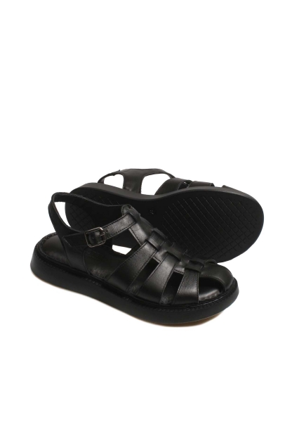 Ayakkabıhane İçi Dışı Hakiki Deri Siyah Kadın Klasik Sandalet AH07621261880