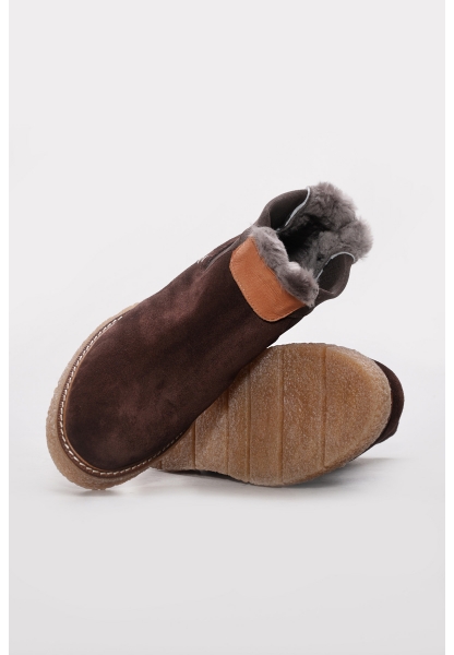 Ayakkabıhane İçi Kürklü Dışı Hakiki Süet Deri Kahve Kadın Chelsea Bot AH08657112612606