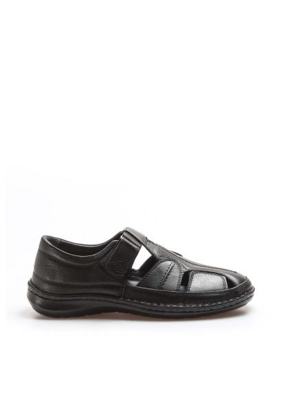 Ayakkabıhane İçi Dışı Kaliteli Hakiki Deri Siyah Erkek Klasik Sandalet AH076621311192
