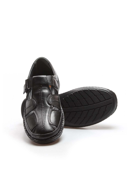 Ayakkabıhane İçi Dışı Kaliteli Hakiki Deri Siyah Erkek Klasik Sandalet AH076621311192