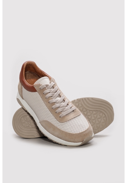  Ayakkabıhane İçi Dışı Hakiki Deri Bej Erkek Spor Sneaker Ayakkabı AH08723131170