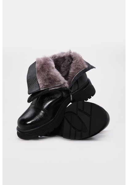 Ayakkabıhane İçi Kürklü Dışı Hakiki Floter Deri Siyah Tarz Kadın Bot AH08733112612413