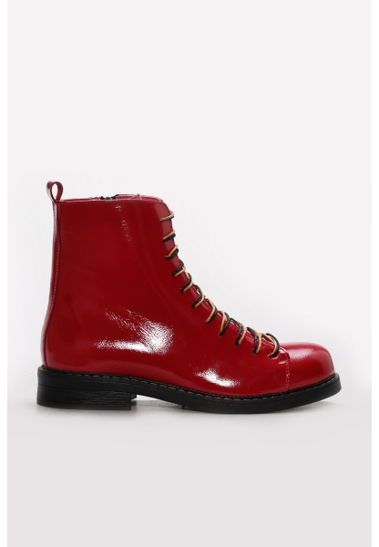 Ayakkabıhane İçi Dışı Hakiki Rugan Deri Kırmızı Tarz Kadın Bot AH0874219261617415