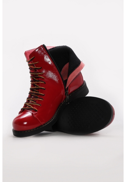 Ayakkabıhane İçi Dışı Hakiki Rugan Deri Kırmızı Tarz Kadın Bot AH0874219261617415