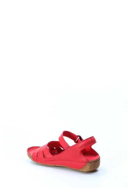 Ayakkabıhane İçi Dışı Hakiki Deri Nar Çiçeği Kadın Kısa Dolgu Topuklu Sandalet AH0776326105