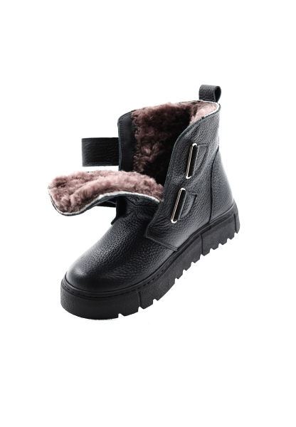 Ayakkabıhane İçi Kürklü Dışı Hakiki Floter Deri Siyah Unisex Çocuk Bot AH0876911241239