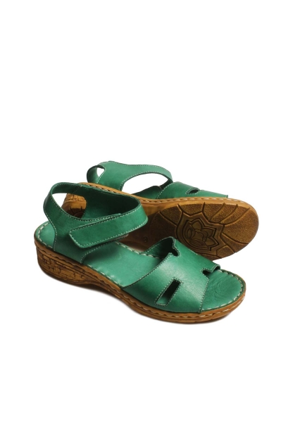 Ayakkabıhane İçi Dışı Hakiki Deri Yeşil Kadın Dolgu Topuklu Sandalet AH077992612631