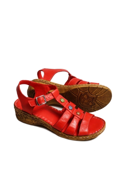 Ayakkabıhane İçi Dışı Hakiki Deri Kırmızı Kadın Dolgu Topuklu Sandalet AH077992612627