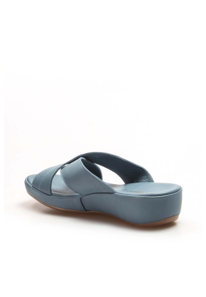 Ayakkabıhane İçi Dışı Hakiki Deri Çapraz Model Mavi Düz Taban Kadın Terlik AH078642611803