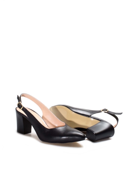 Ayakkabıhane İçi Dışı Hakiki Deri Siyah Kadın Klasik Kalın Topuklu Ayakkabı AH07064261359