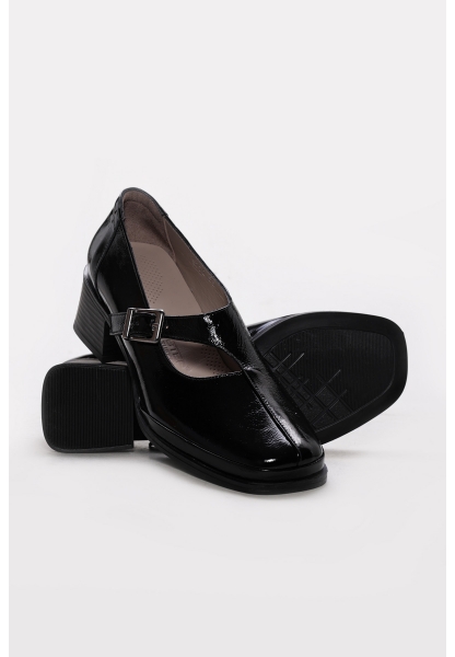 Ayakkabıhane Hakiki Deri Siyah Rugan Kadın Kısa Topuklu Ayakkabı AH07889ZA5772